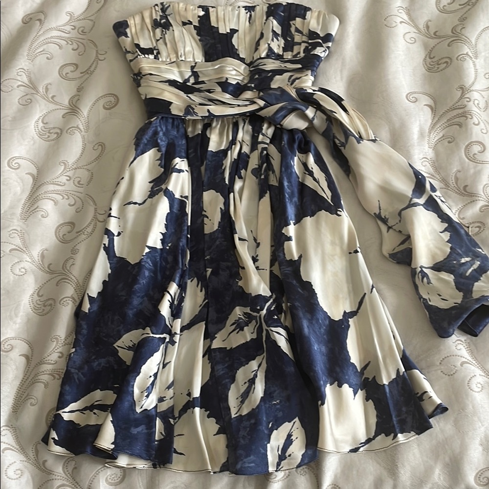 BCBGMaxAzria Navy and Cream Floral Dress